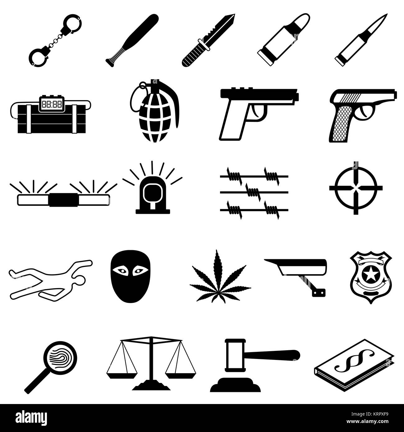 Kriminalität Symbole gesetzt - auf weißem Hintergrund Stock Vektor