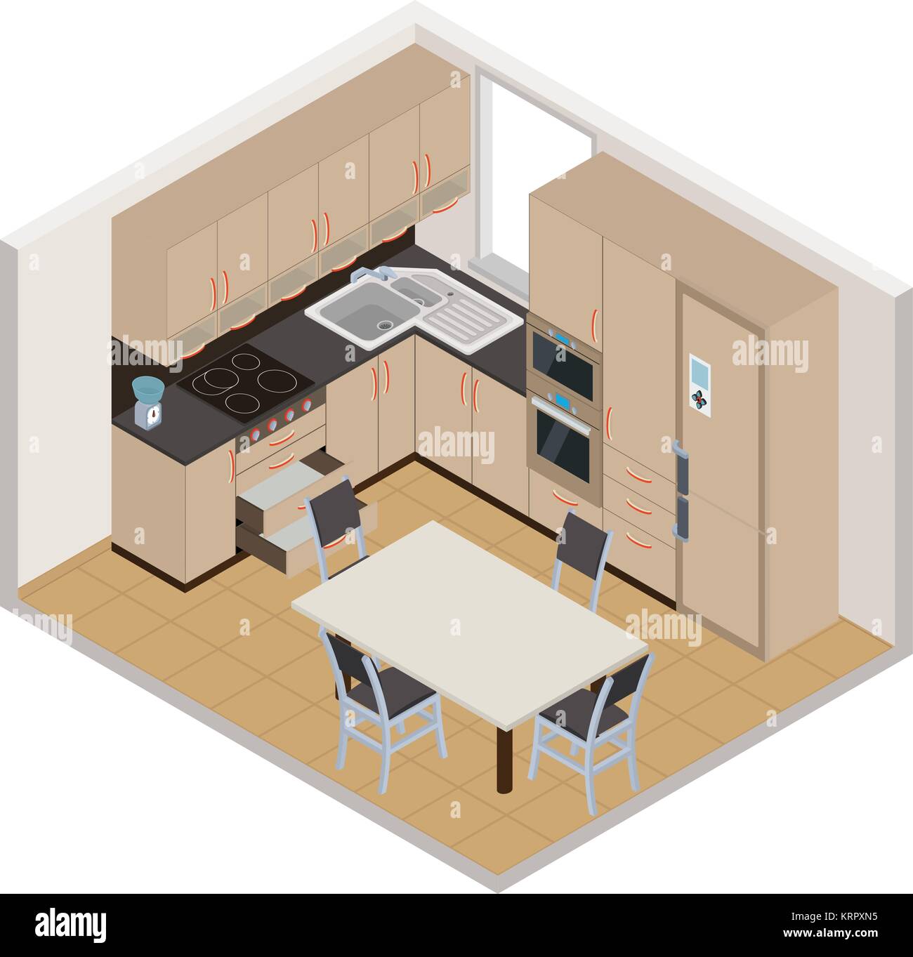 Vektor isometrische Küche Interieur - 3D-Darstellung Stock Vektor