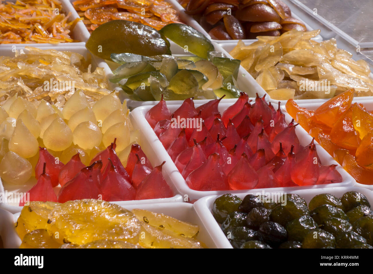 Senf Früchte, Cours Saleya, Nizza, Alpes Maritimes, Provence, Côte d'Azur, Mittelmeer, Frankreich, Europa, Stockfoto