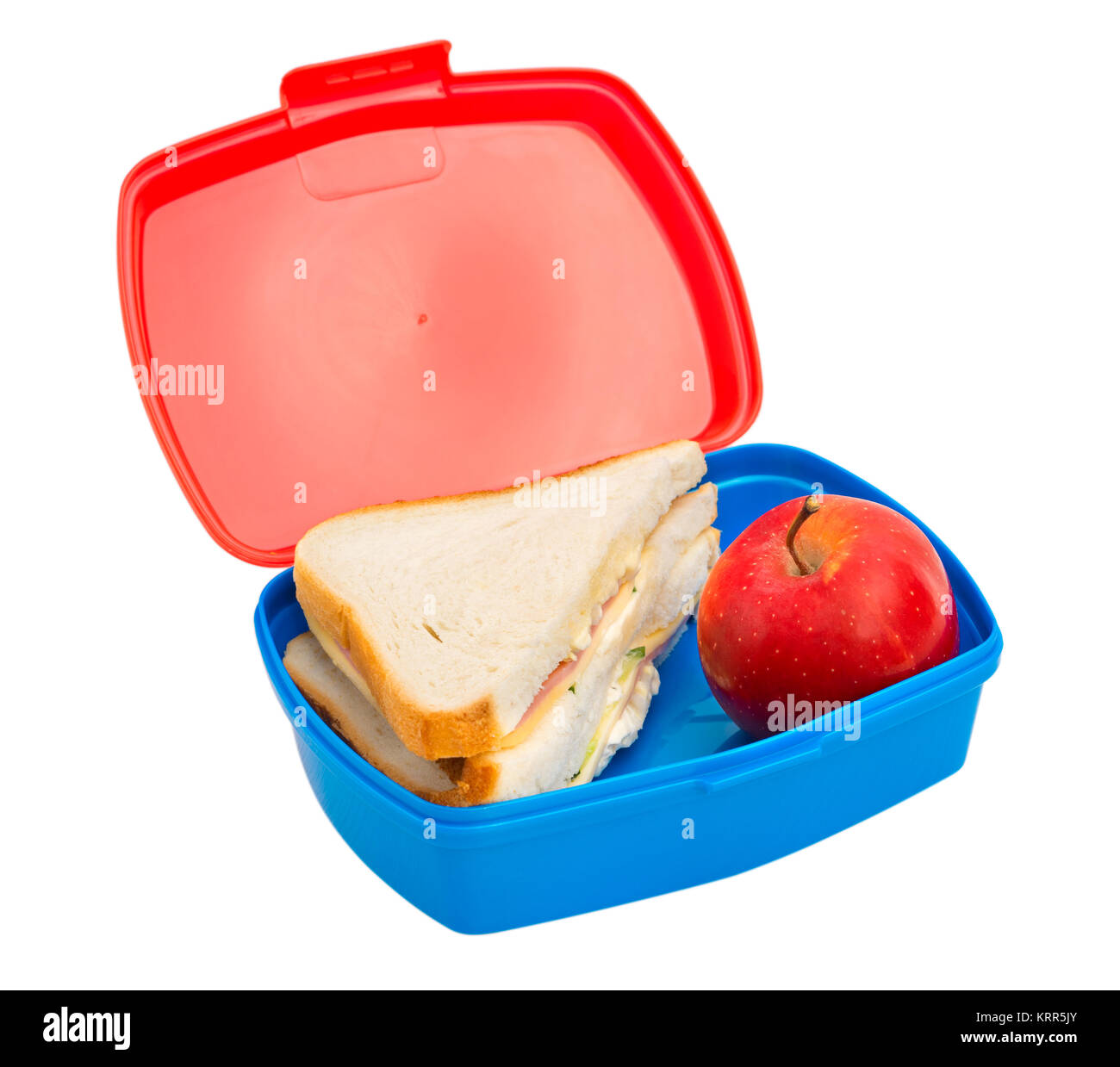 School Lunch Box auf weißem Hintergrund, isoliert Stockfoto