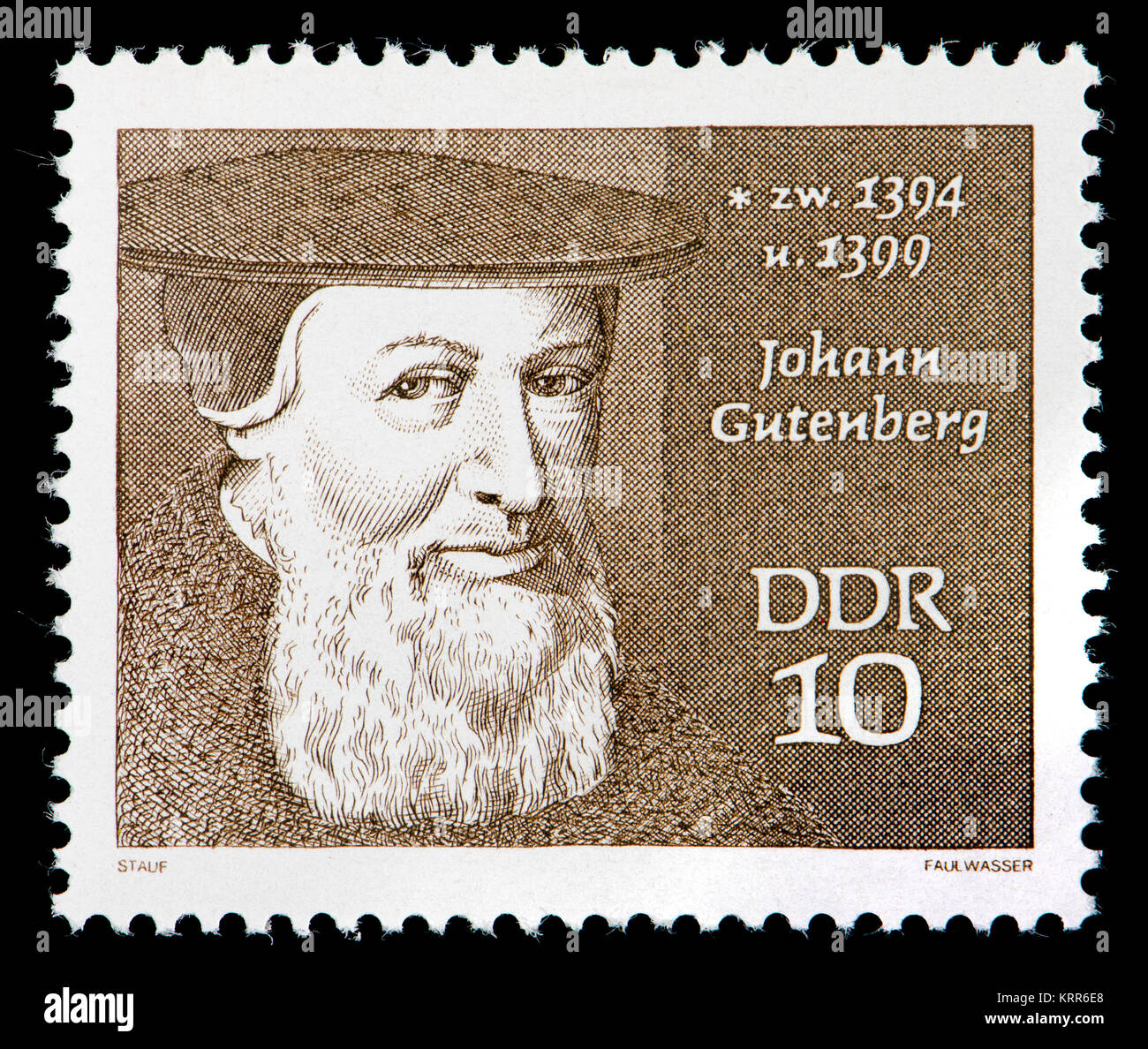 Ddr (DDR) Briefmarke (1970): Johann Gutenberg (Johannes Gensfleisch zur Laden zum Gutenbergborn: Geboren 1394-99, gestorben 1468) Deutsche Schmied, Stockfoto