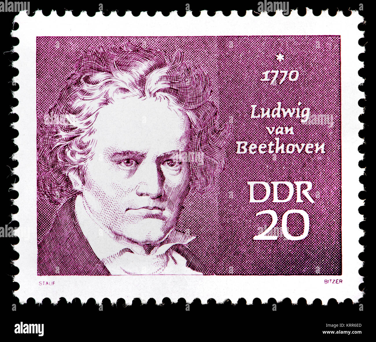 Ddr (DDR) Briefmarke (1970): Ludwig van Beethoven (1770-1827), deutscher Komponist und Pianist. Stockfoto