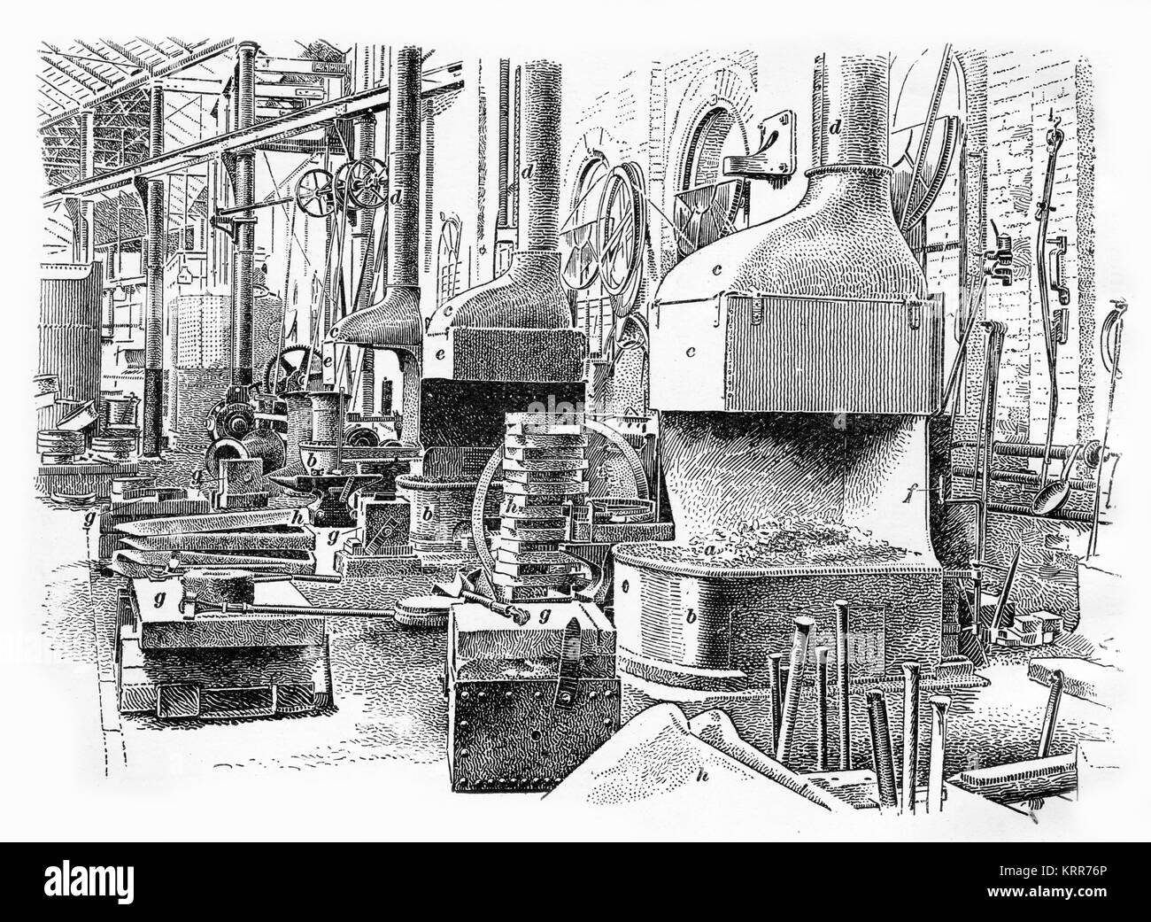 Gravur der eine Schmiede gegen Ende der industriellen Revolution in England. Von einem Stich in den 1890er Jahren gemacht. Stockfoto