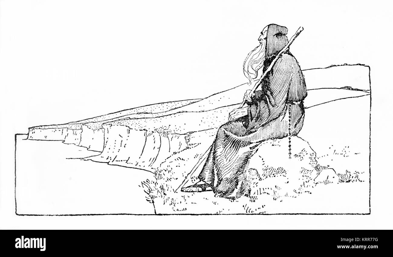 Gravur einer mystischen heiligen Mann mit Blick auf die Küste. Von einem ursprünglichen Gravur in der Geschichte der Historiker der Welt, 1908 Stockfoto