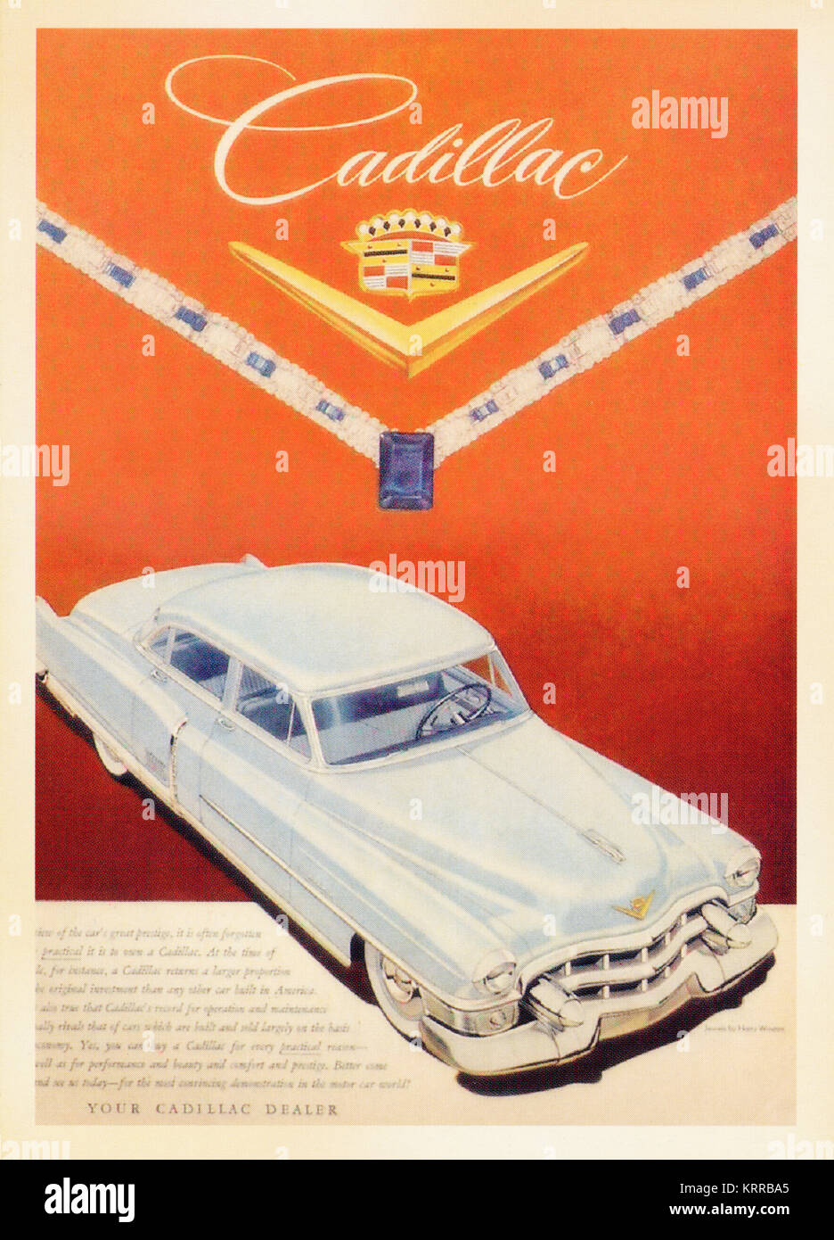 Uns Vintage Poster Karte - während des Zweiten Weltkrieges Ⅱ gedruckt. - Oben CADILLAC-Auto Stockfoto