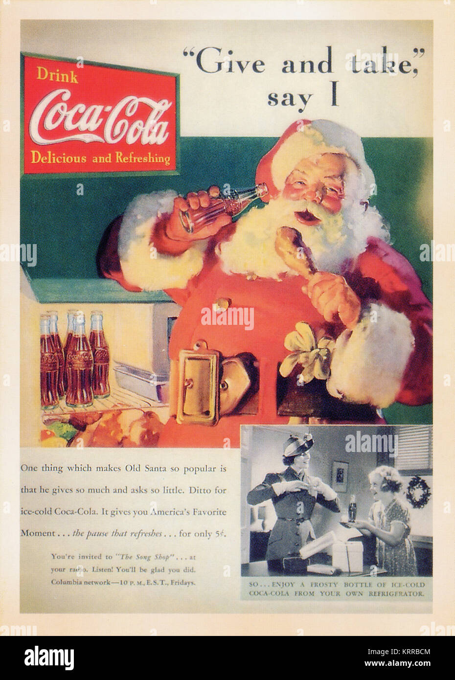 Uns Vintage Poster Karte - während des Zweiten Weltkrieges Ⅱ gedruckt. - Die Coca Cola - Leckeres und erfrischendes Getränk! Stockfoto