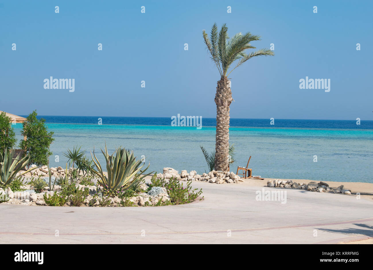 Schöner Strand Blick auf Somabay Breakers Hotel Strand, Soma Bay, Hurghada, Safaga, Egyot. Stockfoto