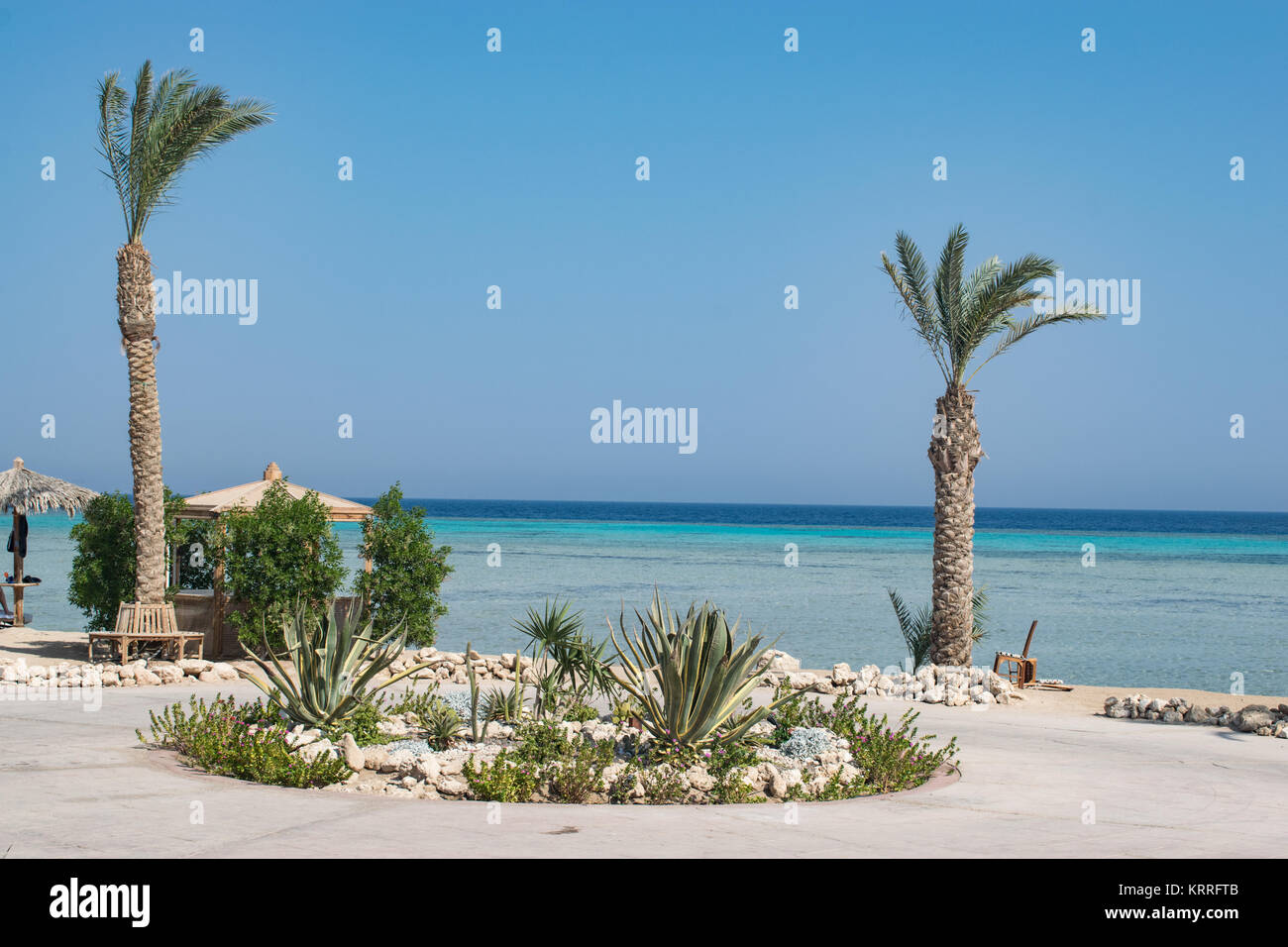 Schöner Strand Blick auf Somabay Breakers Hotel Strand, Soma Bay, Hurghada, Safaga, Egyot. Stockfoto