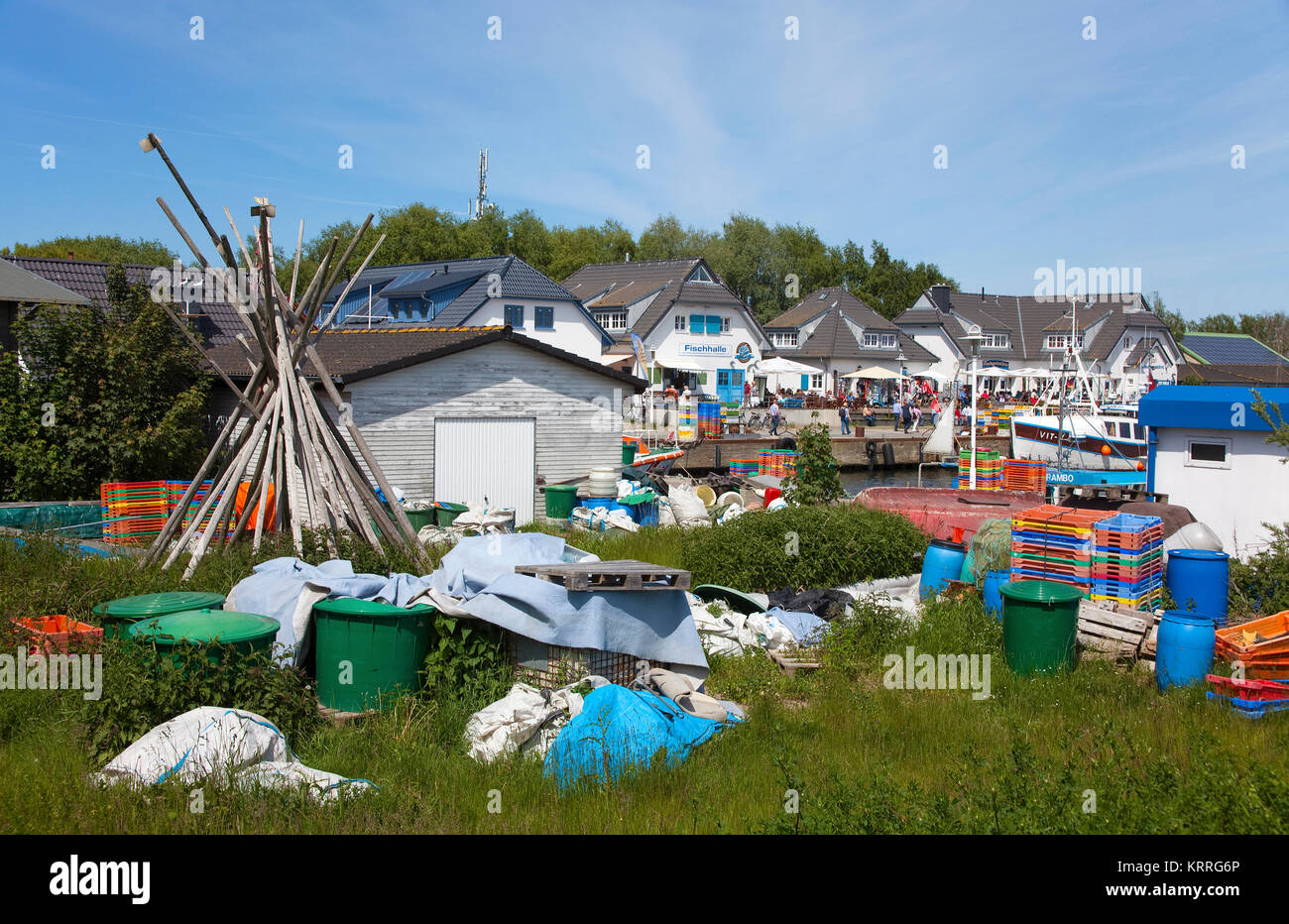 Fischerhafen des Ortes Vitte, Insel Hiddensee, Mecklenburg-Vorpommern, Ostsee, Deutschland, Europa Stockfoto