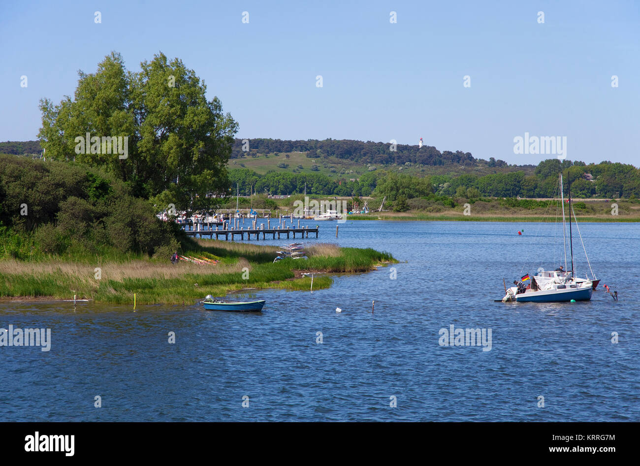 Boote im Ort Vitte, Insel Hiddensee, Mecklenburg-Vorpommern, Ostsee, Deutschland, Europa Stockfoto