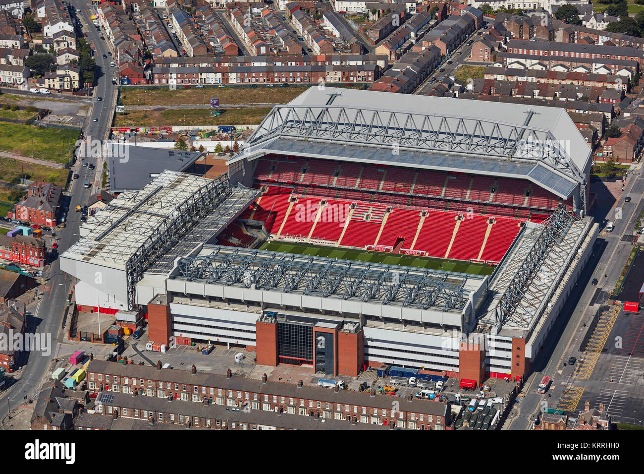 Eine Luftaufnahme von Anfield Stadion, Heimat des FC Liverpool Stockfoto