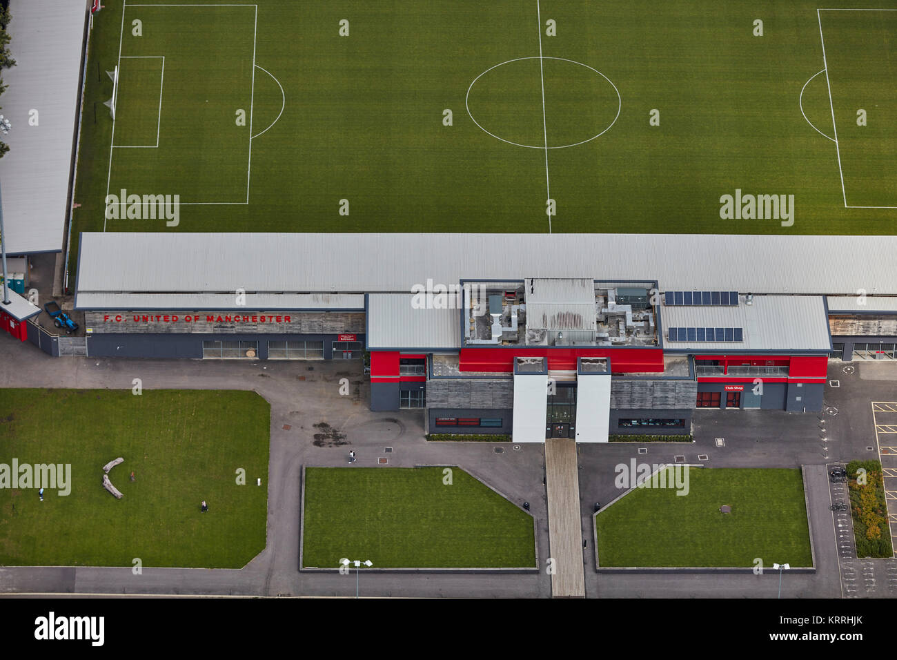 Eine Luftaufnahme von Broadhurst Park, der Heimat des FC United Manchester Stockfoto