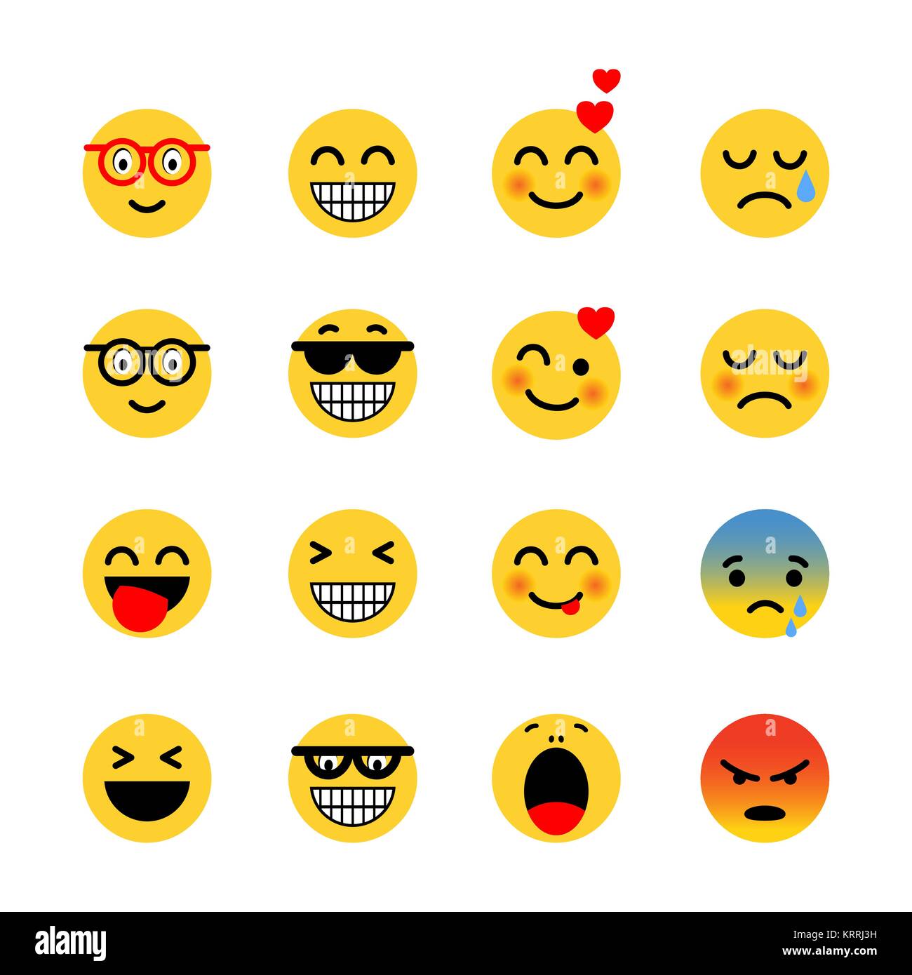 Satz von Emoticons. Ausdrücke Gesicht Symbole einfache flache Abbildung. Stock Vektor