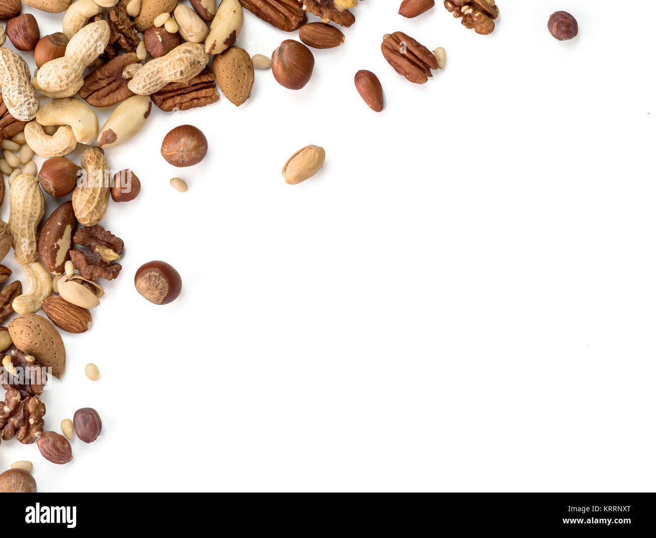 Cashew, Pecan, Pinienkerne, Haselnuss isoliert Stockfoto