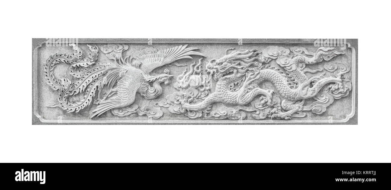 Steinbildhauerei Chinesisch Swan und Dragon isoliert Stockfoto