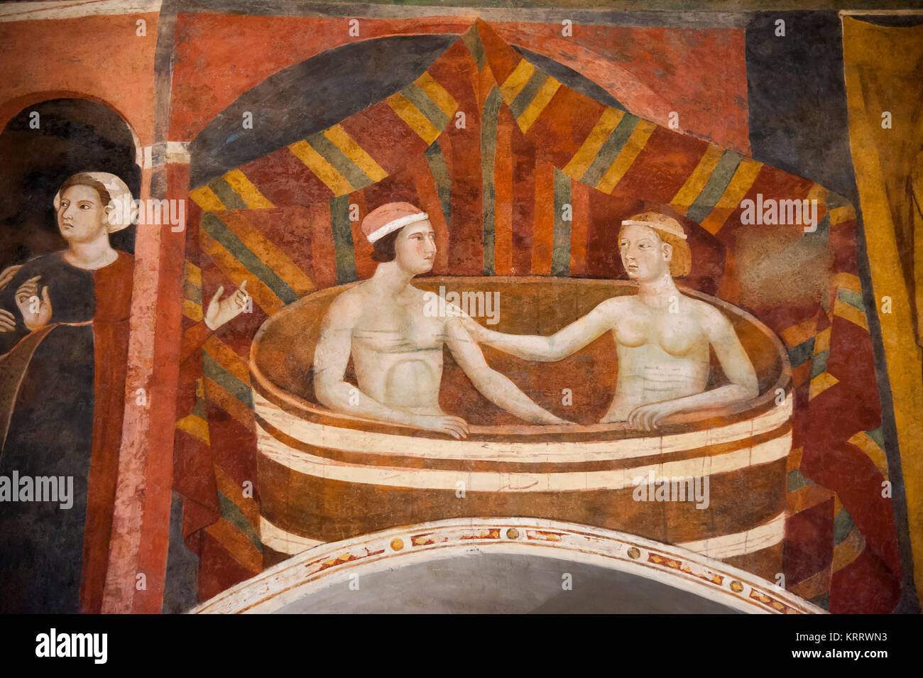 Fresken von Memmo di Filippuccio in Kamera del Podesta (Podesta Ferienwohnungen) im Palazzo Comunale im historischen Zentrum von San Gimignano aufgeführten Welt Herit Stockfoto