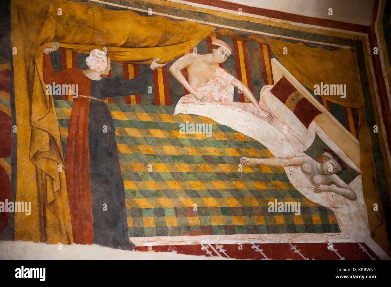 Fresken von Memmo di Filippuccio in Kamera del Podesta (Podesta Ferienwohnungen) im Palazzo Comunale im historischen Zentrum von San Gimignano aufgeführten Welt Herit Stockfoto