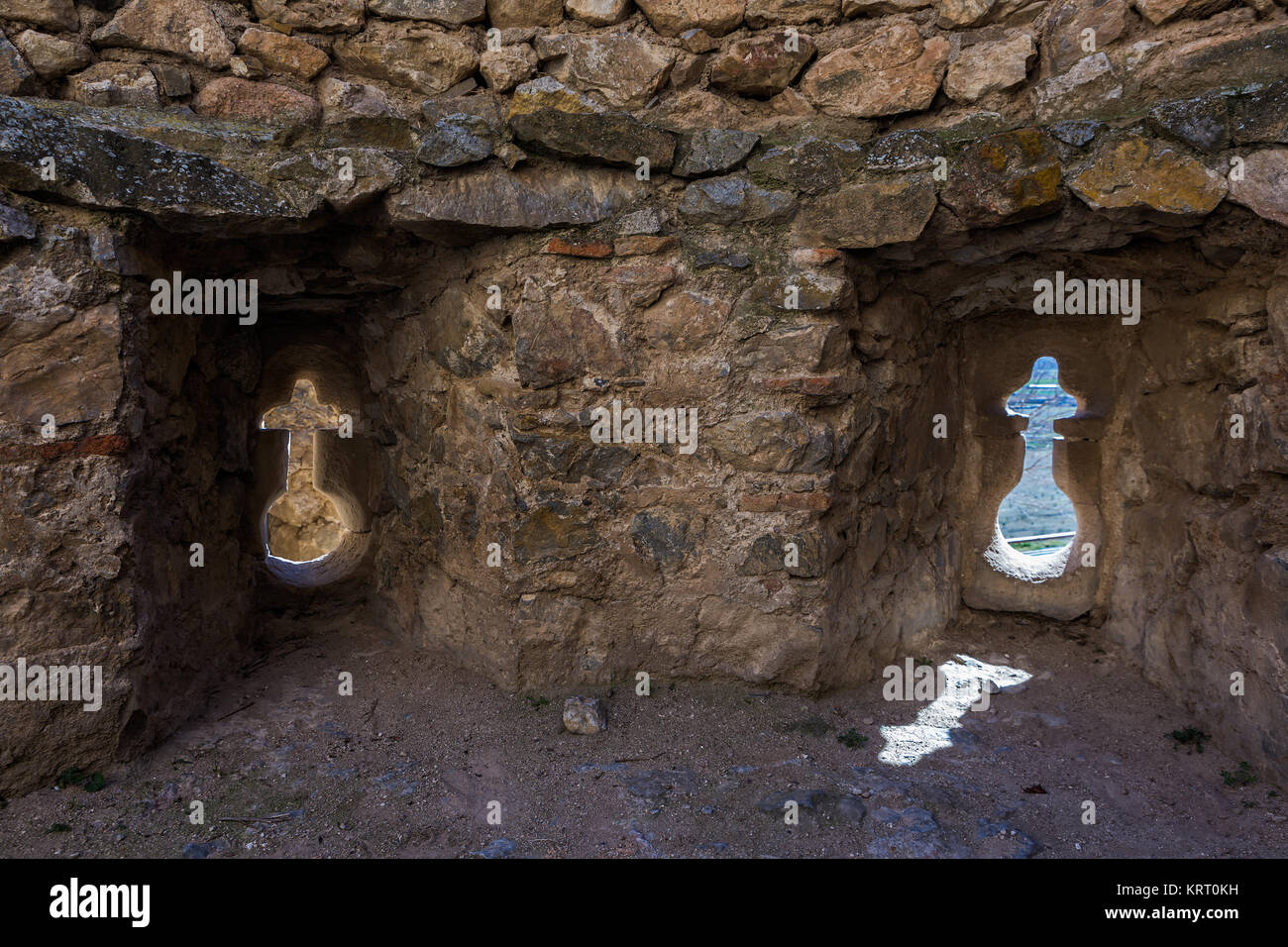 Wand an der Burgruine Consuegra. Spanien. Stockfoto