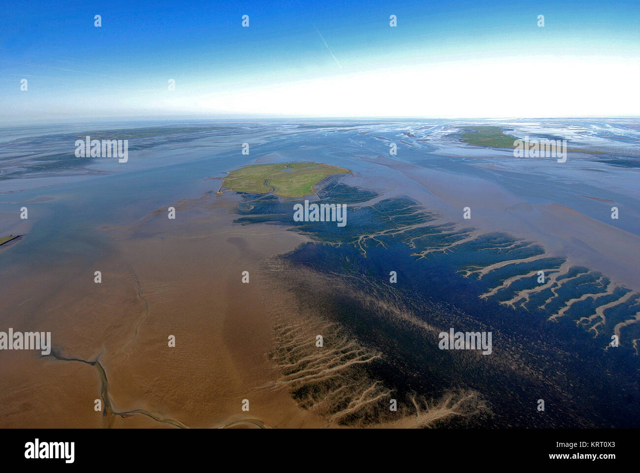 Deutsche Nordseeküste, Wattenmeer, zwischen Husum und Dagebuell. Luftaufnahme. Stockfoto