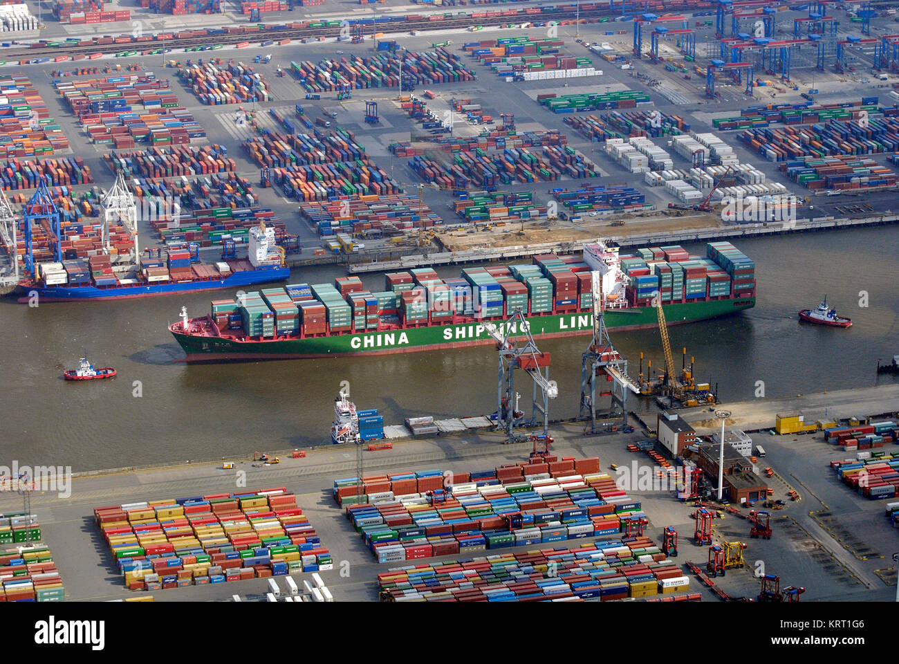 Container Terminal Altenwerder (CTA), Hamburger Hafen. Luftaufnahme Stockfoto