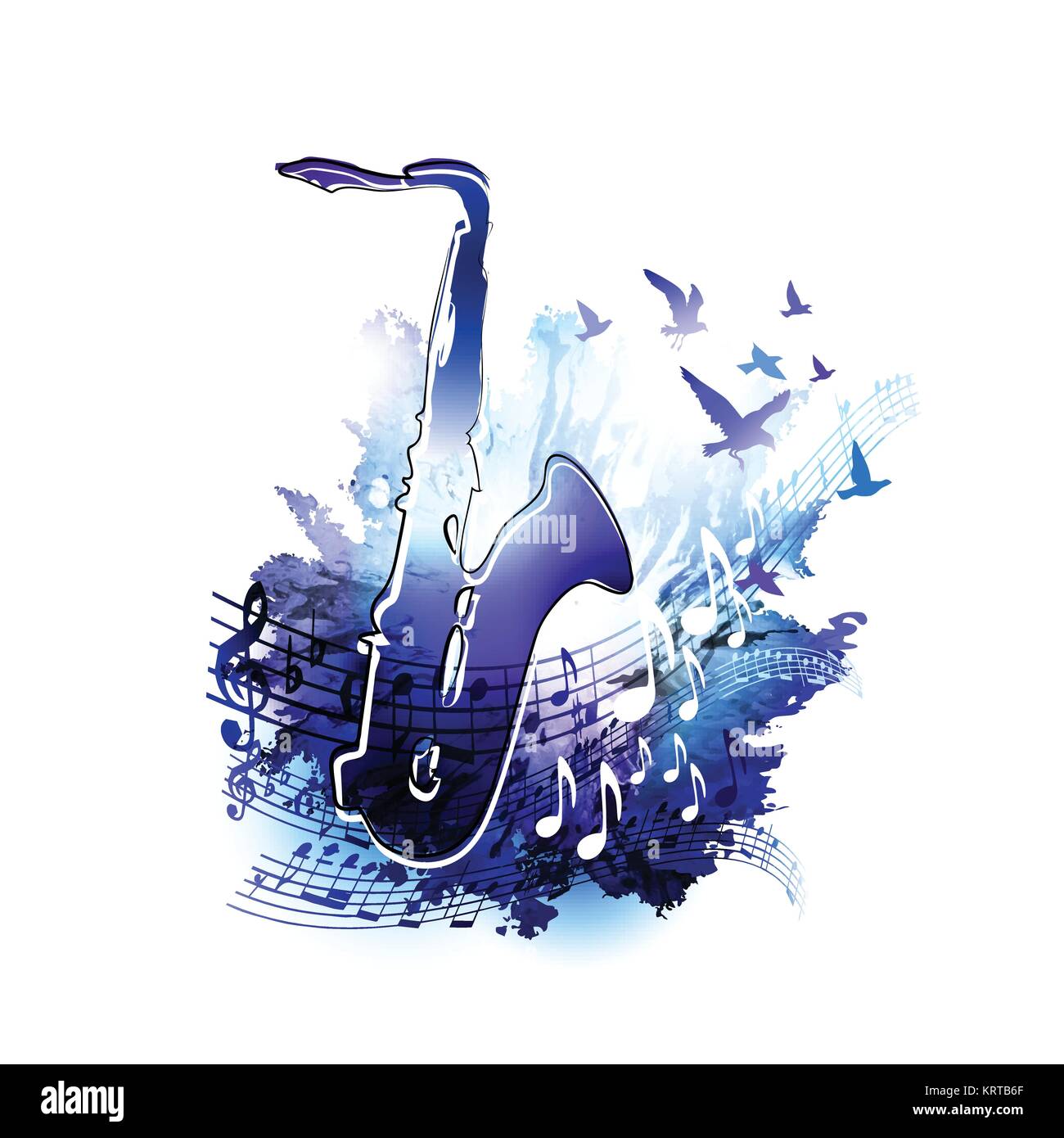 Saxophon Design. Digitale Aquarelle Malerei. Vector Illustration Stock Vektor