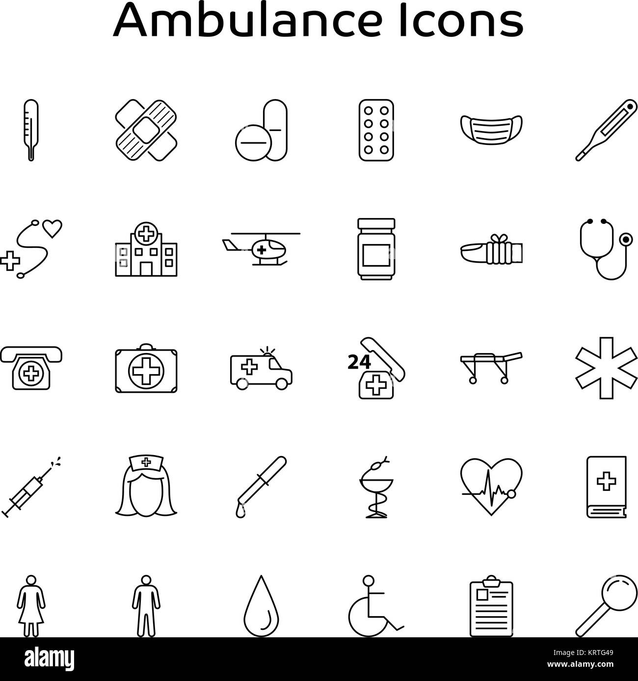 Krankenwagen, Medizin und Gesundheitswesen Umrisse Vector Icons - auf weißem Hintergrund Stock Vektor