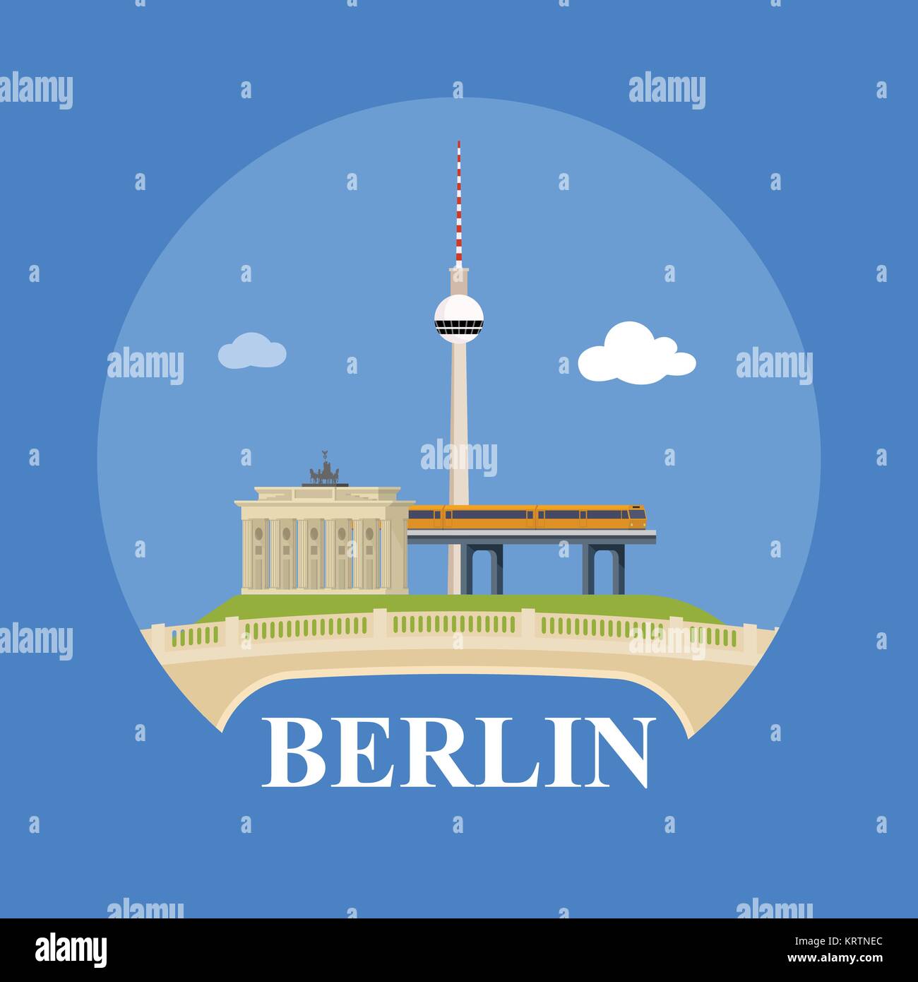 Abstract Skyline der Stadt Berlin, Vector Illustration der verschiedenen Sehenswürdigkeiten in Berlin, Deutschland. Stock Vektor