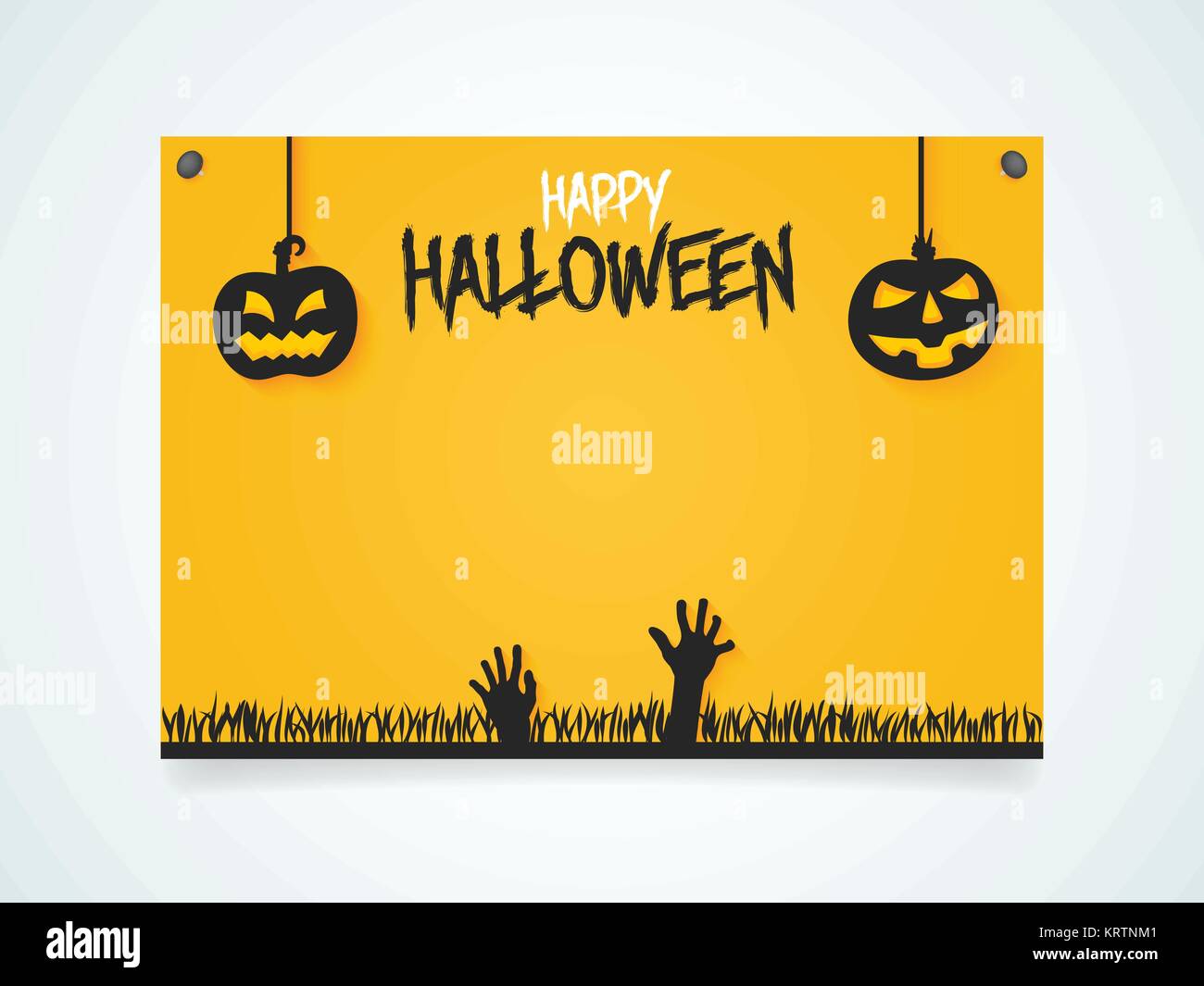 Happy Halloween Poster. Kürbisse im Mondlicht. Hände Zombies aus dem Boden. Vector Illustration. Stock Vektor