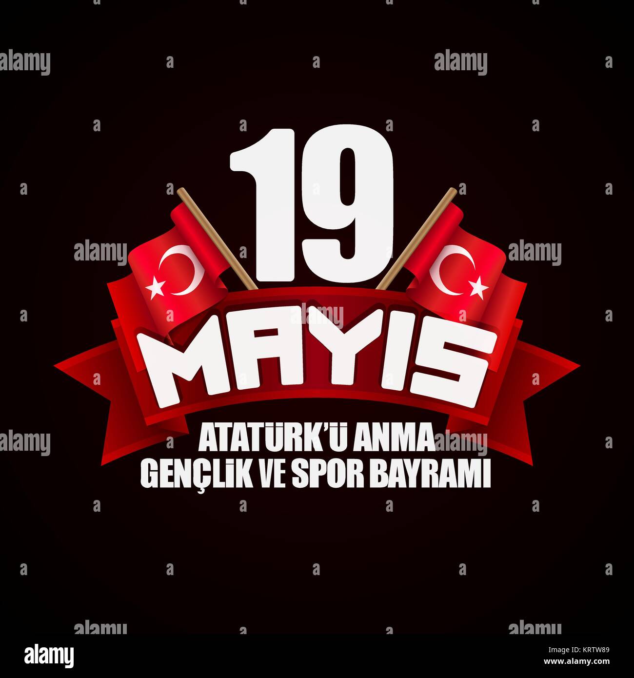 19 Mayis Atatürk'u Anma Genclik ve Spor Bayrami Tebrik Karti - 19. Mai Gedenken an Atatürk, Jugend und Sport. Grußkarte Konzept. Stock Vektor