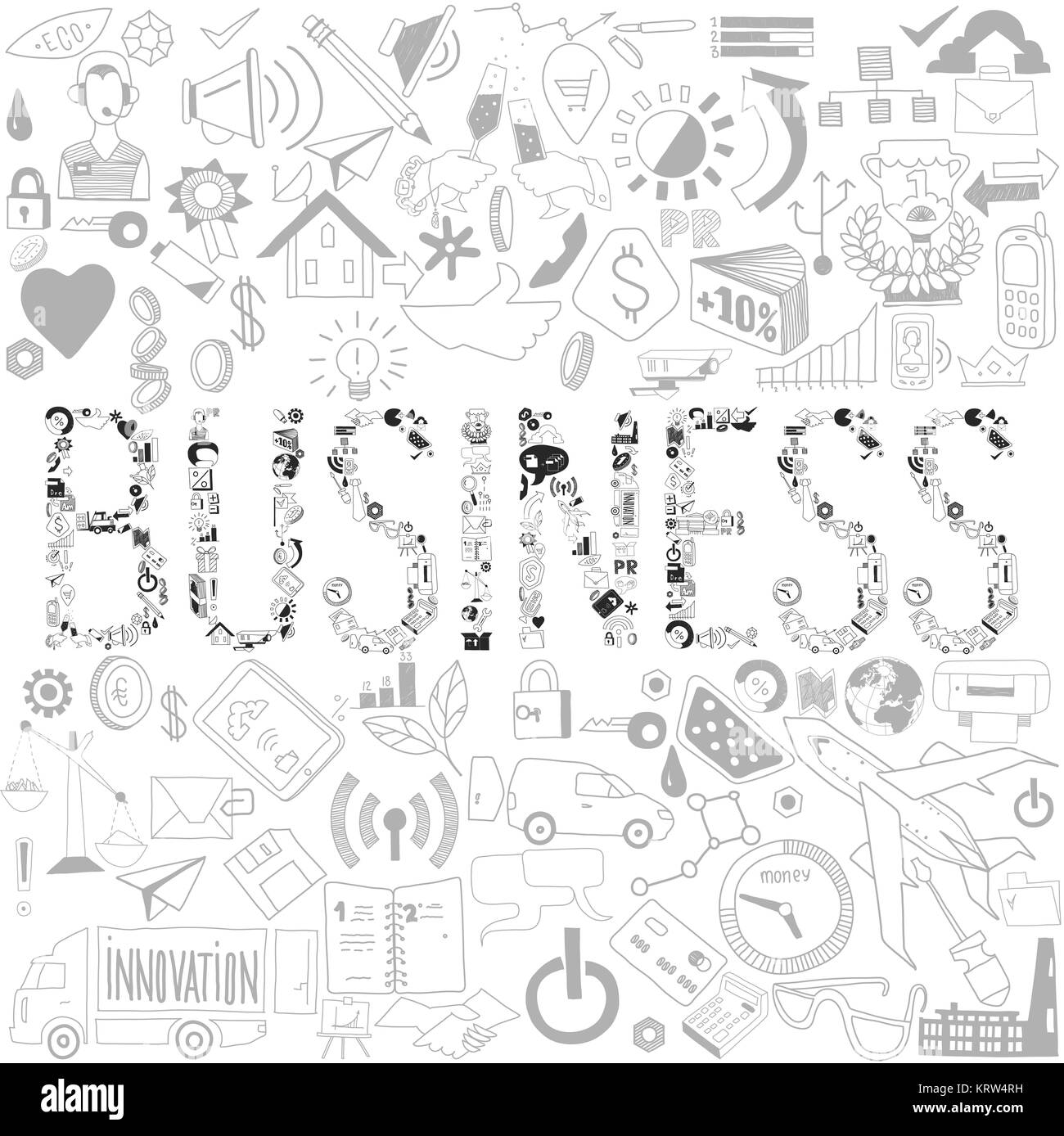 Dekorative Elemente des Wortes. Business doodles. Typo Stockfoto
