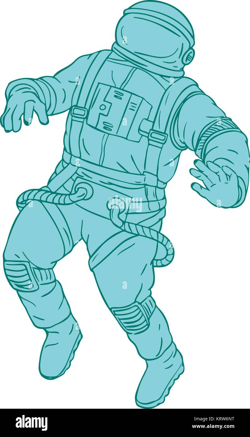 Zeichnung Skizze stil Abbildung eines Astronauten, Kosmonauten oder spaceman im Raum schwebend auf isolierten Hintergrund. Stock Vektor