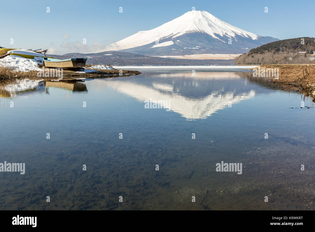 Winter Berg Fuji Yamanaka Lake Stockfoto