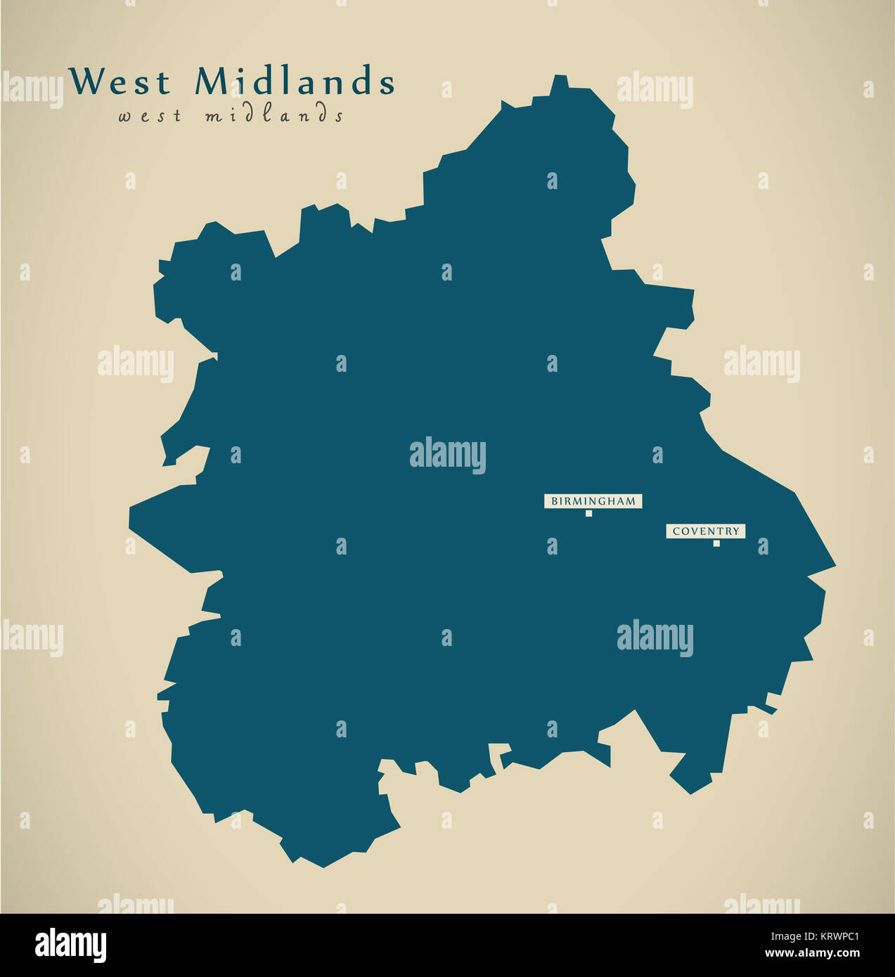 Moderne Karte - West Midlands UK England Illustration Stockfoto