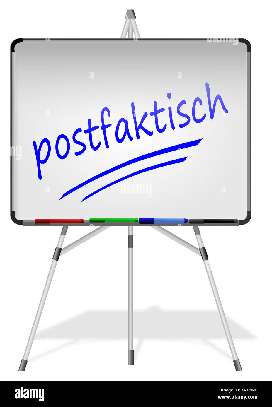 Whiteboard mit postfaktisch Post-Truth - in deutscher Sprache - 3D-Darstellung Stockfoto
