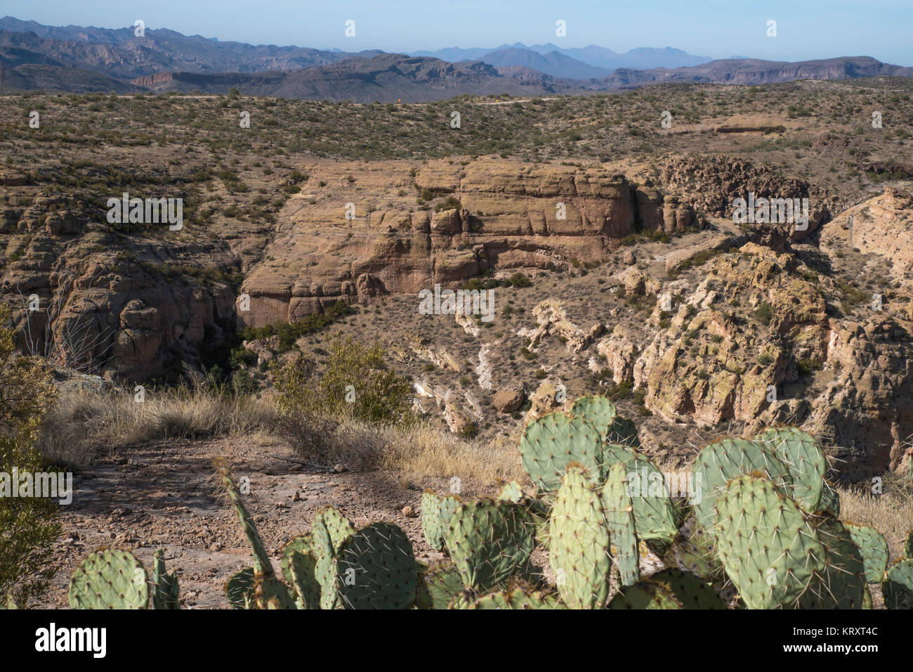 Blick auf die Apache Trail auch als Route 88, die geht durch die Superstition Mountains in Arizona Stockfoto