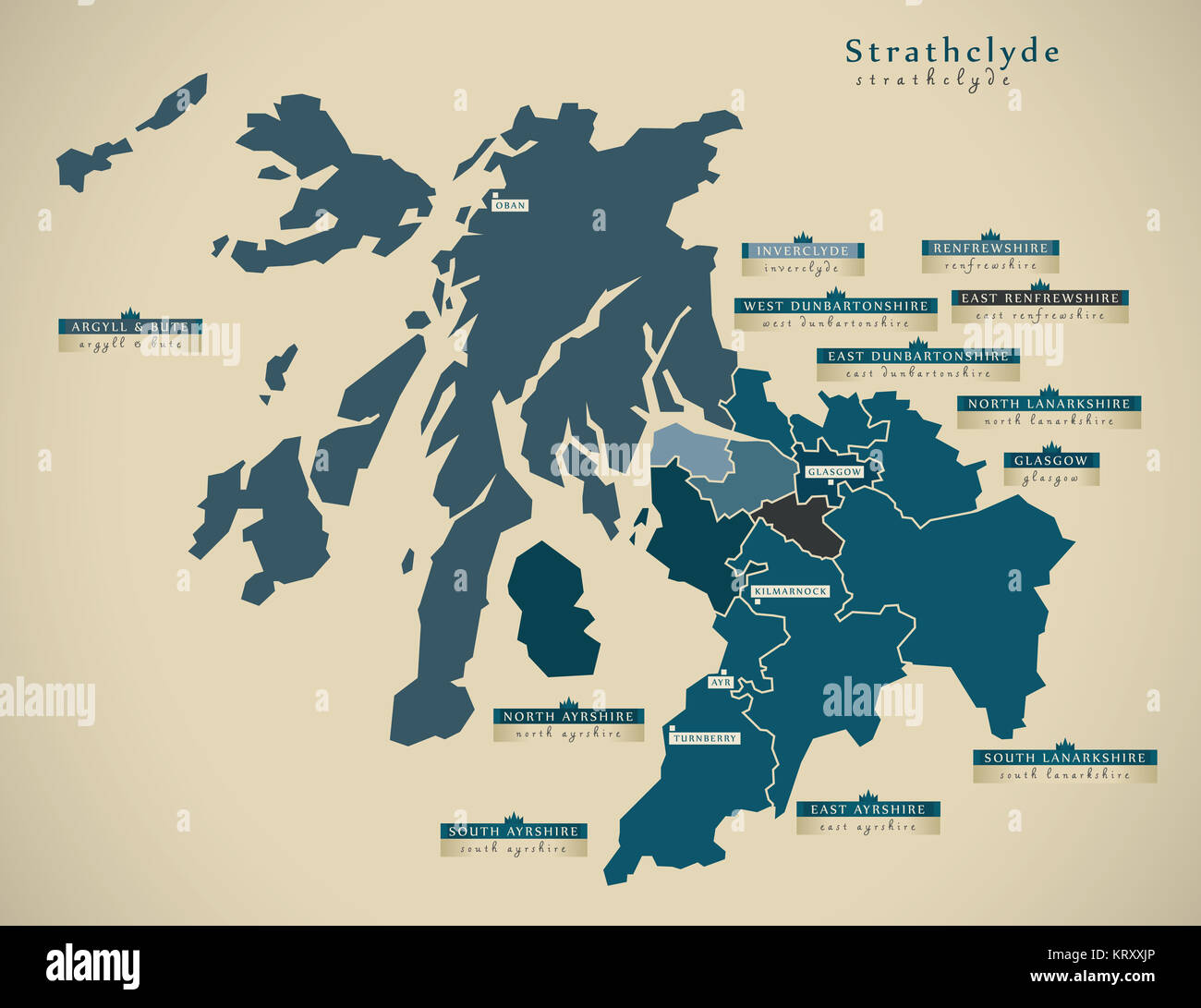 Moderne Karte - Strathclyde UK Schottland Abbildung Stockfoto