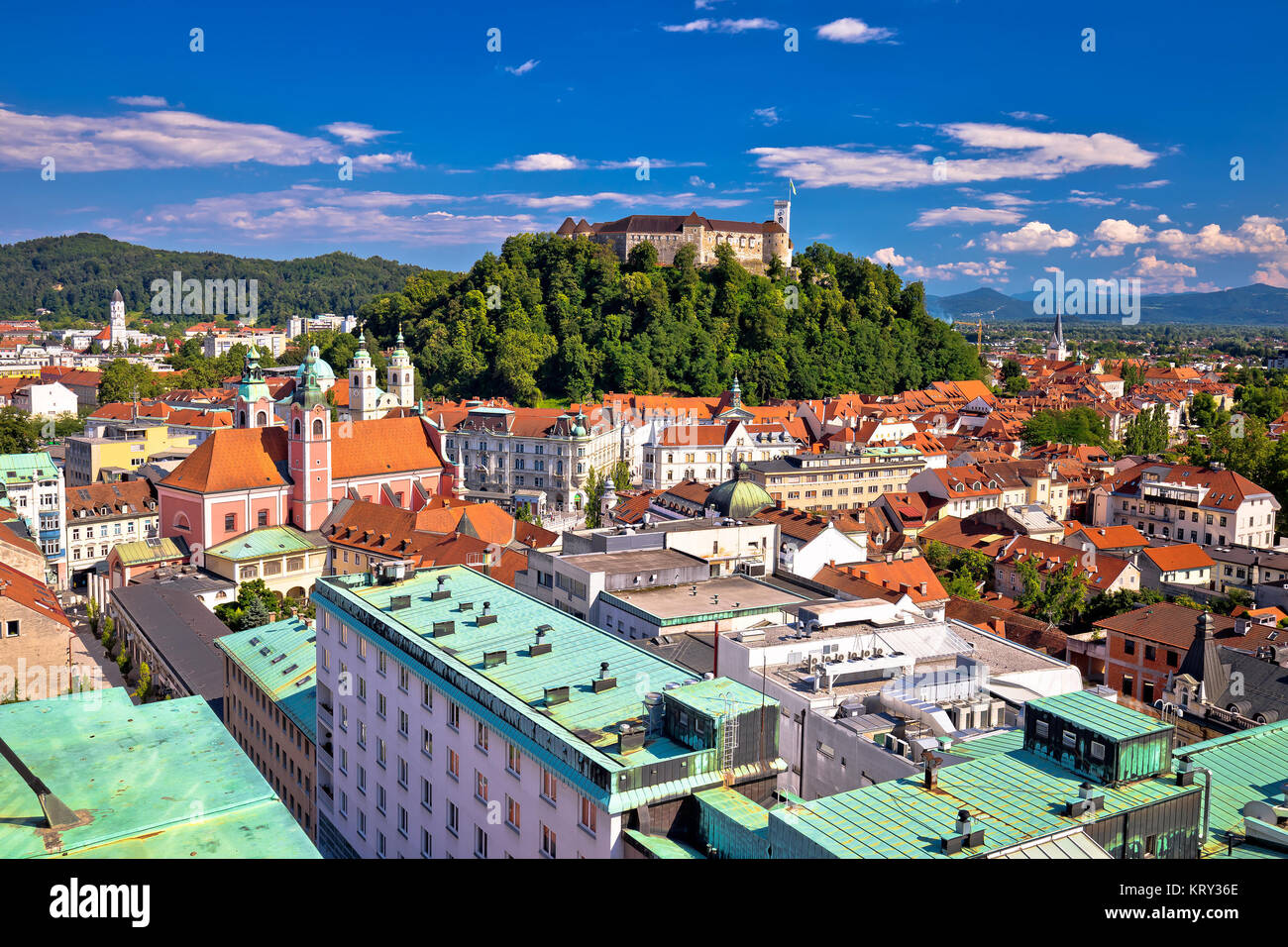 Stadt Ljubljana Zentrum Luftaufnahme Stockfoto