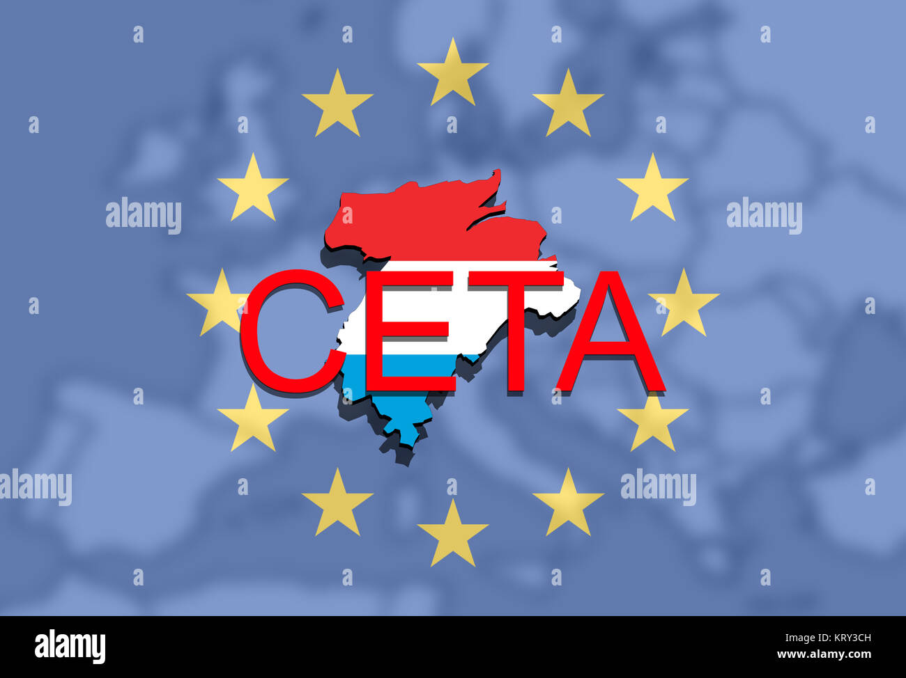 Â ceta - umfassendes Wirtschafts- und Handelsabkommen, Luxemburg Karte auf Hintergrund Europa Stockfoto