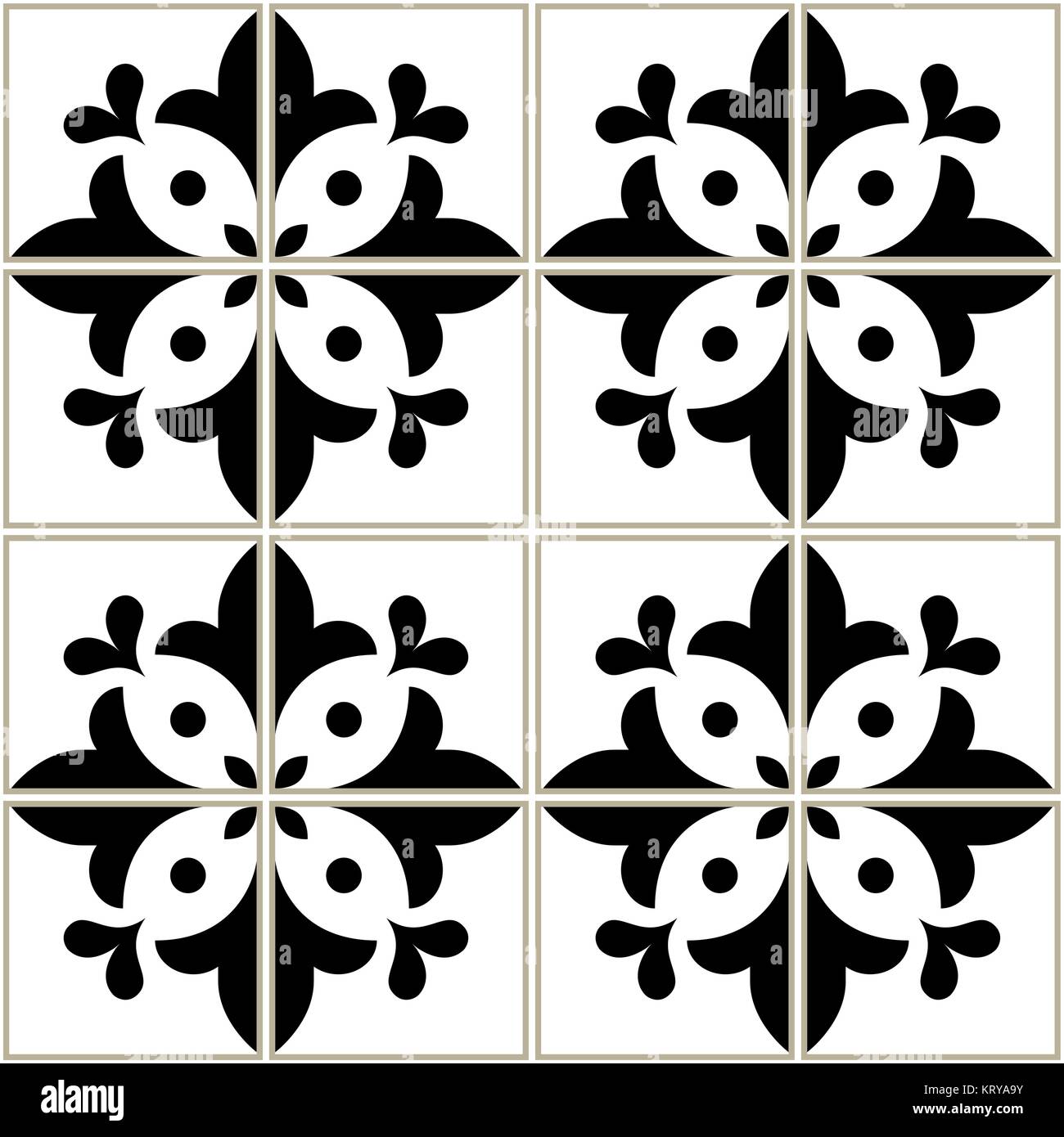 Azulejos Fliesen Muster - Portugiesische marine blau design, nahtlose Vektor schwarzen und weißen Hintergrund, vintage Mosaike festlegen Stock Vektor