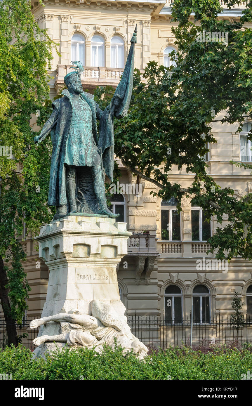 Statue von Miklós Zrínyi (1508-1566), der Verteidiger des Königreichs Ungarn gegen die Osmanen - Budapest, Ungarn Stockfoto