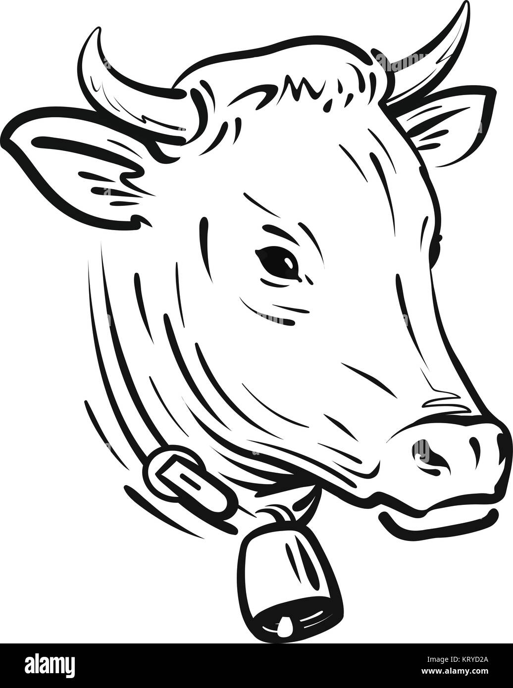 Mit Glocke Kuh, Skizze. Farm Animal, Vector Illustration Stock Vektor