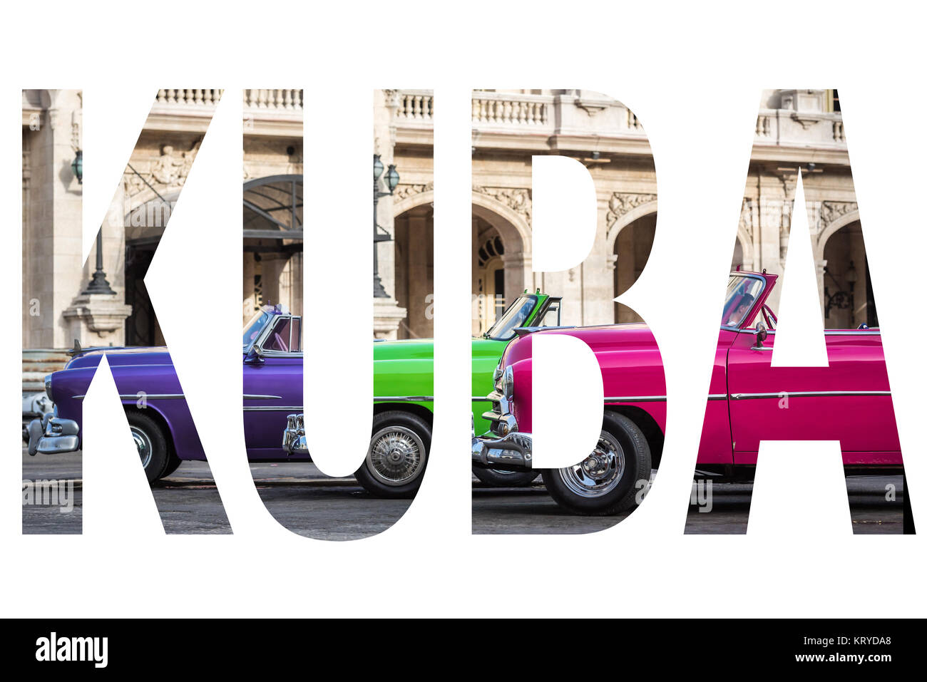 Amerikanische Oldtimer in Kuba mit dem Schriftzug KUBA Version 2 ausgenommen Stockfoto
