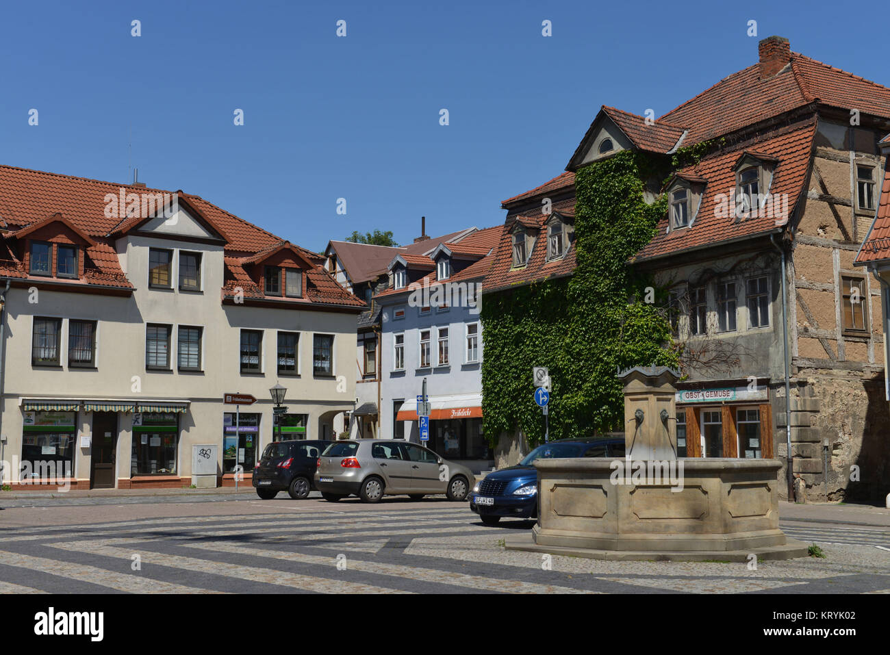 Marktplatz, Badewanne leuchtendes Schloss, Thüringen, Deutschland/Thüringen, Marktplatz, Bad Blankenburg, Thüringen, Deutschland/Thüringen Stockfoto