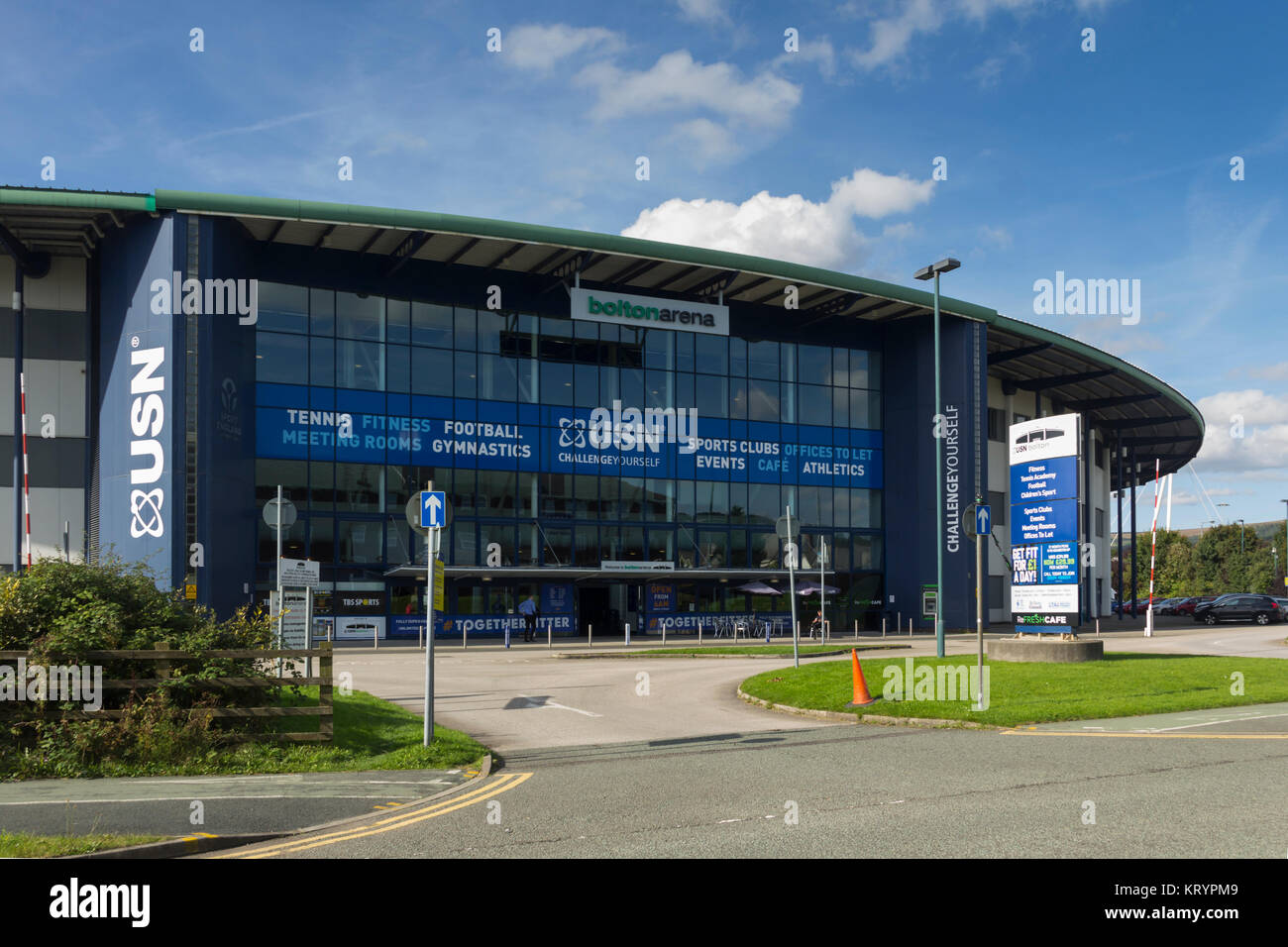 Bolton Arena indoor Sports Arena am Middlebrook Retail & Leisure Park, Horwich. Die Anlage verfügt über Fitnessräume, Tennis und Fußball. Stockfoto