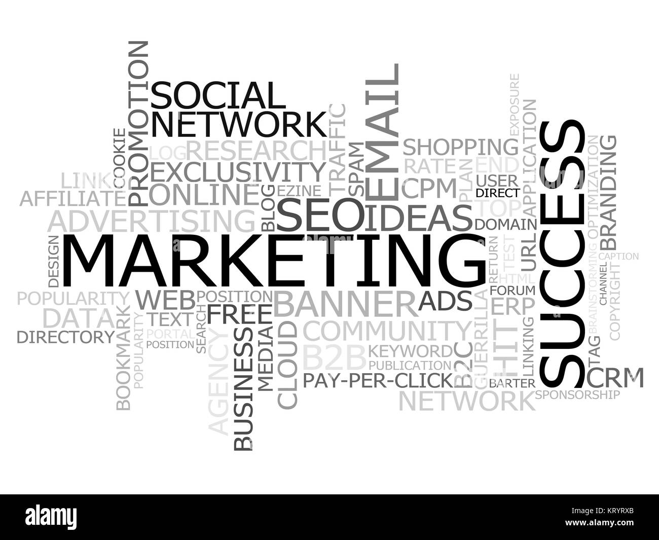 Cloud aus der Vermarktung, mit besonderem Schwerpunkt im Marketing, Erfolg und soziale Netzwerk. Stockfoto