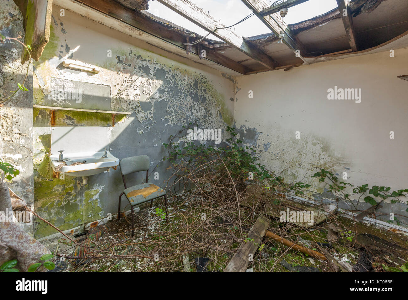 Motel/Hotel Zimmer, verlassenen Holiday Camp, Isle of Wight, Großbritannien Stockfoto