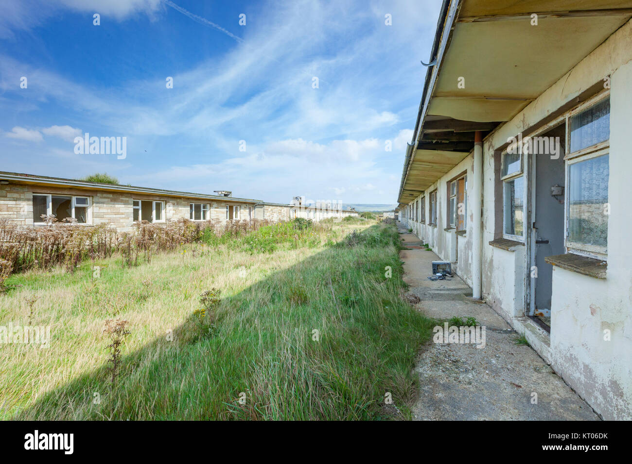 Verlassene Zimmer/Hütten, Ferienlager, Isle of Wight, Großbritannien Stockfoto