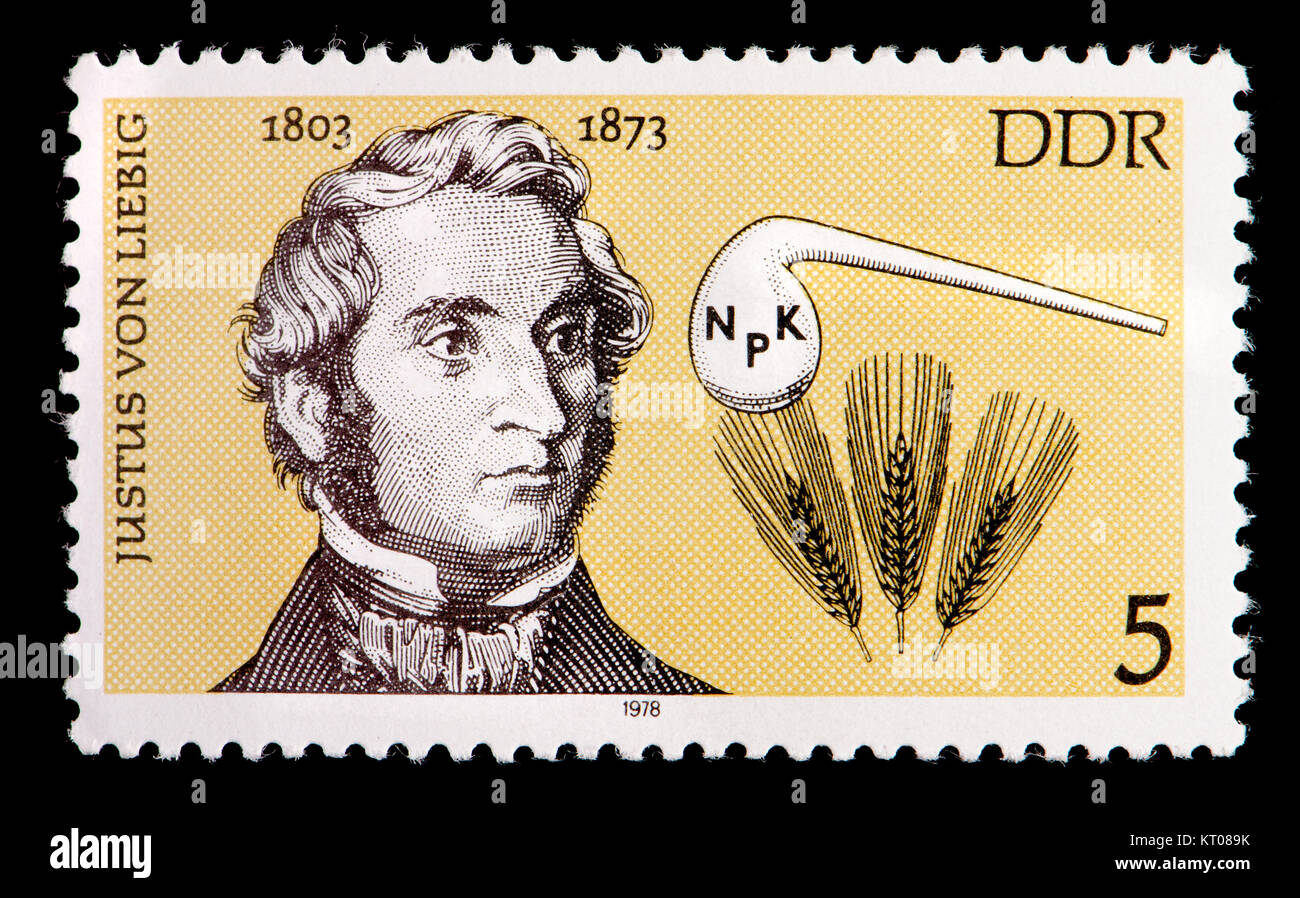 Ddr (DDR) Briefmarke (1978): Justus, Freiherr von Liebig (1803-1873), deutscher Chemiker. Das Gerät als Liebigkühler bekannt popularisiert, Stockfoto