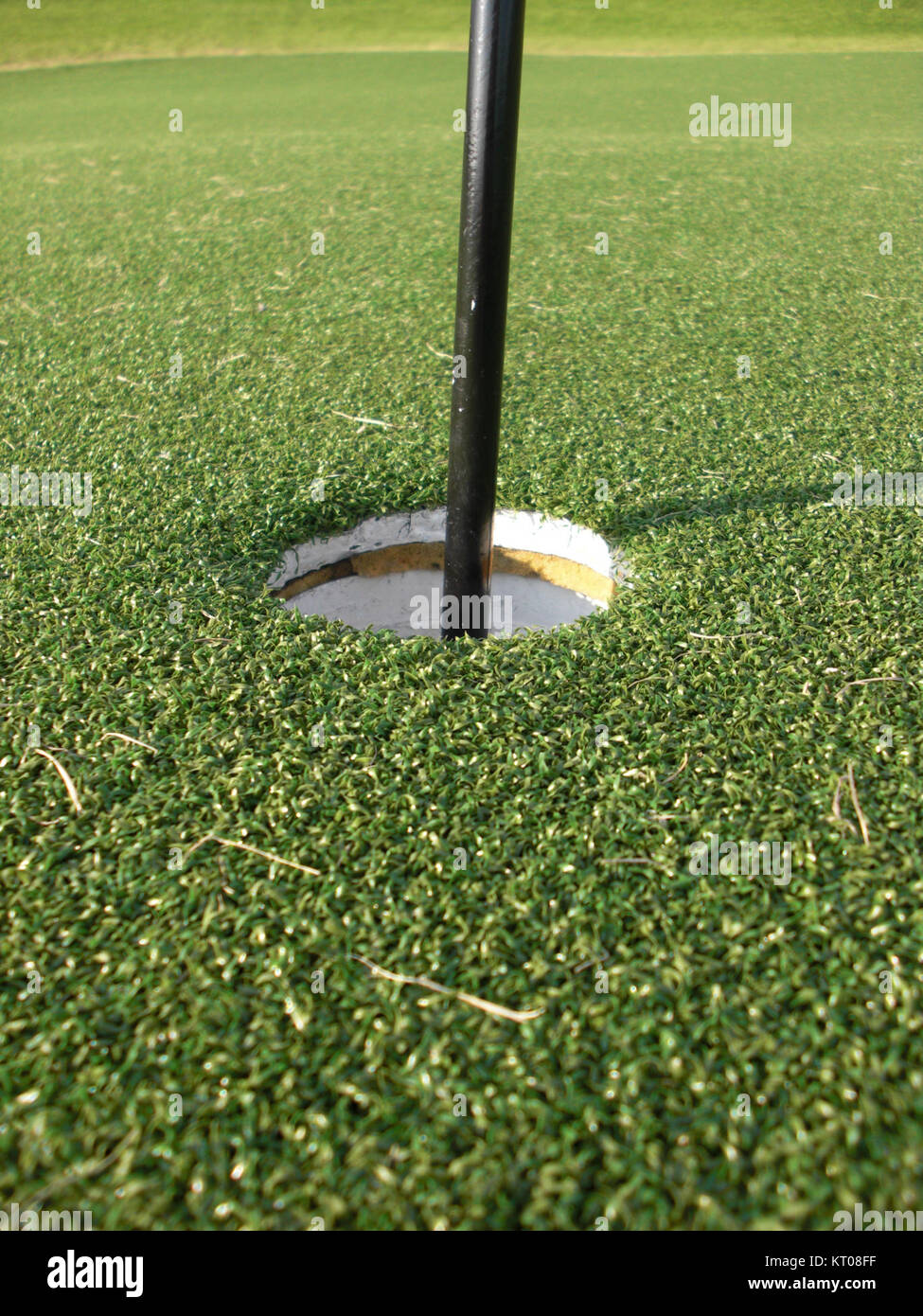 Kunstrasen, der häufig auf Sportplätzen, Landschaftsgärten und Erholungsgebieten verwendet wird, ist eine synthetische Oberfläche, die das Aussehen von natürlichem Gras nachahmt. Er ist bekannt für seine Langlebigkeit, seinen geringen Wartungsaufwand und seine Vielseitigkeit. Stockfoto