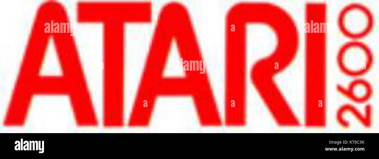Logo der Atari 2600, eine der frühesten Videospielkonsolen für Heimspiele, symbolisiert einen bedeutenden Moment in der Geschichte des Videospiels. Stockfoto